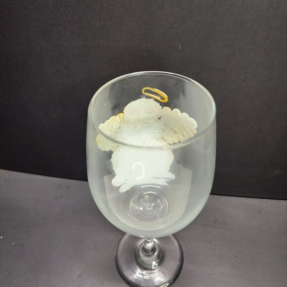 Hand Painted Snowman Angel Clear Stemmed Wine Glass 9'' Tall - Picture 5 of 6